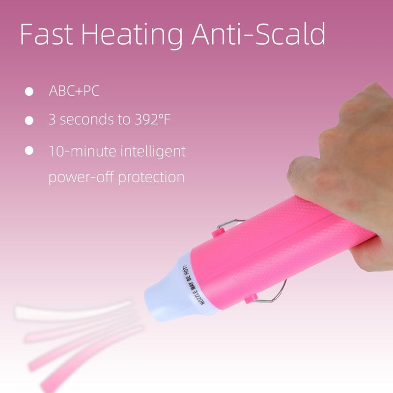 VortecSys Heat Gun, 110V 300W Handed Hot Air Gun for Crafting, 3.28FT Ultra-Long Cable Portable Heat Gun with Stand and Power Cord for Shrinking Wrapping PVC, DIY Embossing and Drying Paint (Pink) - Image 4